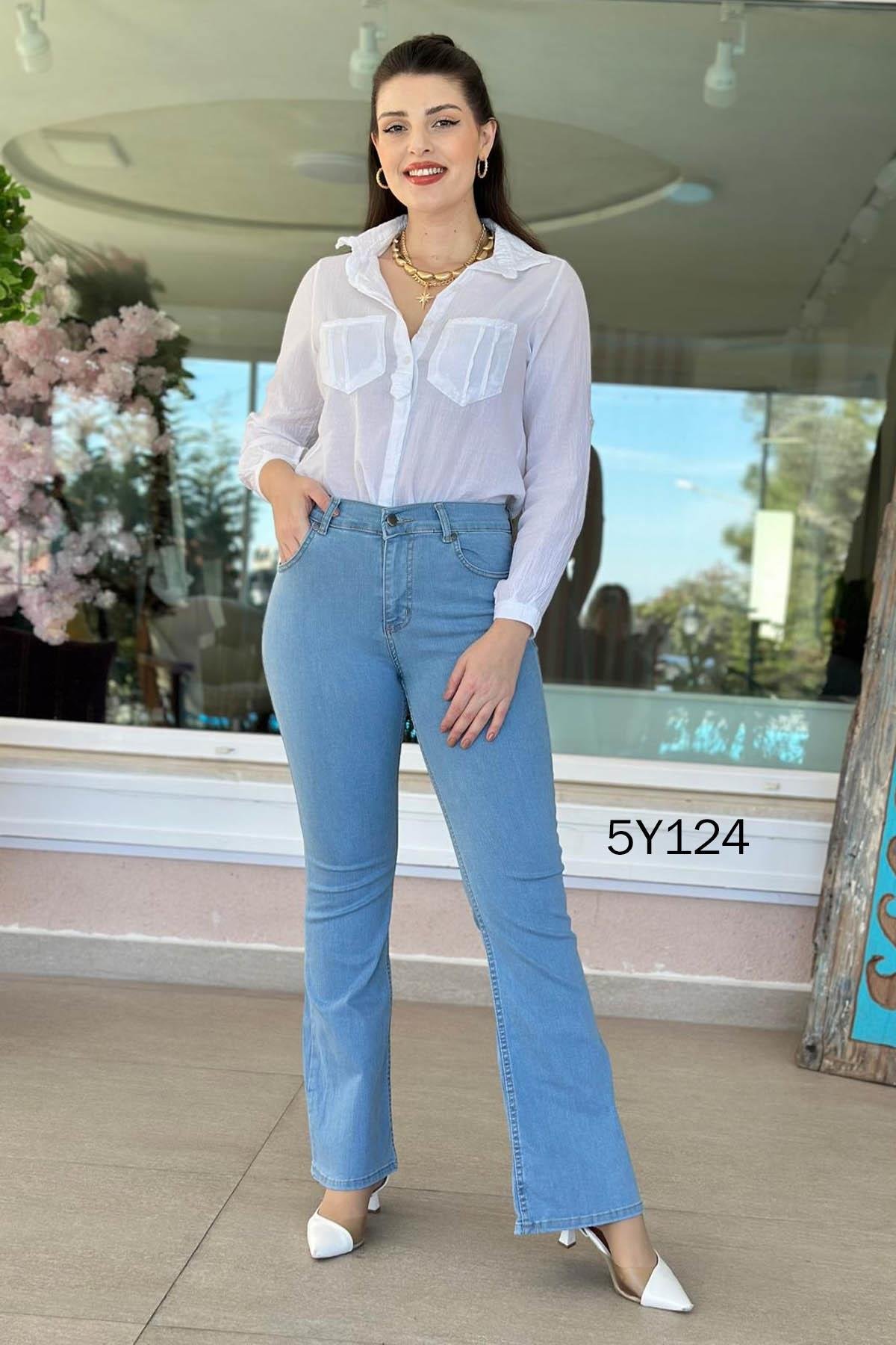 Likralı İspanyol Paça Kot Pantolon