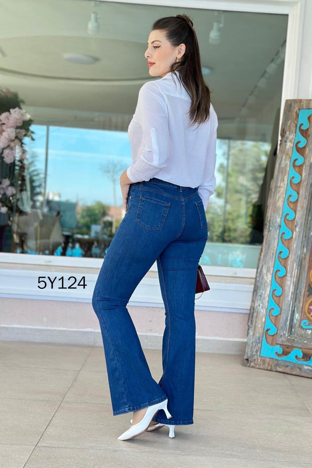 Likralı İspanyol Paça Kot Pantolon