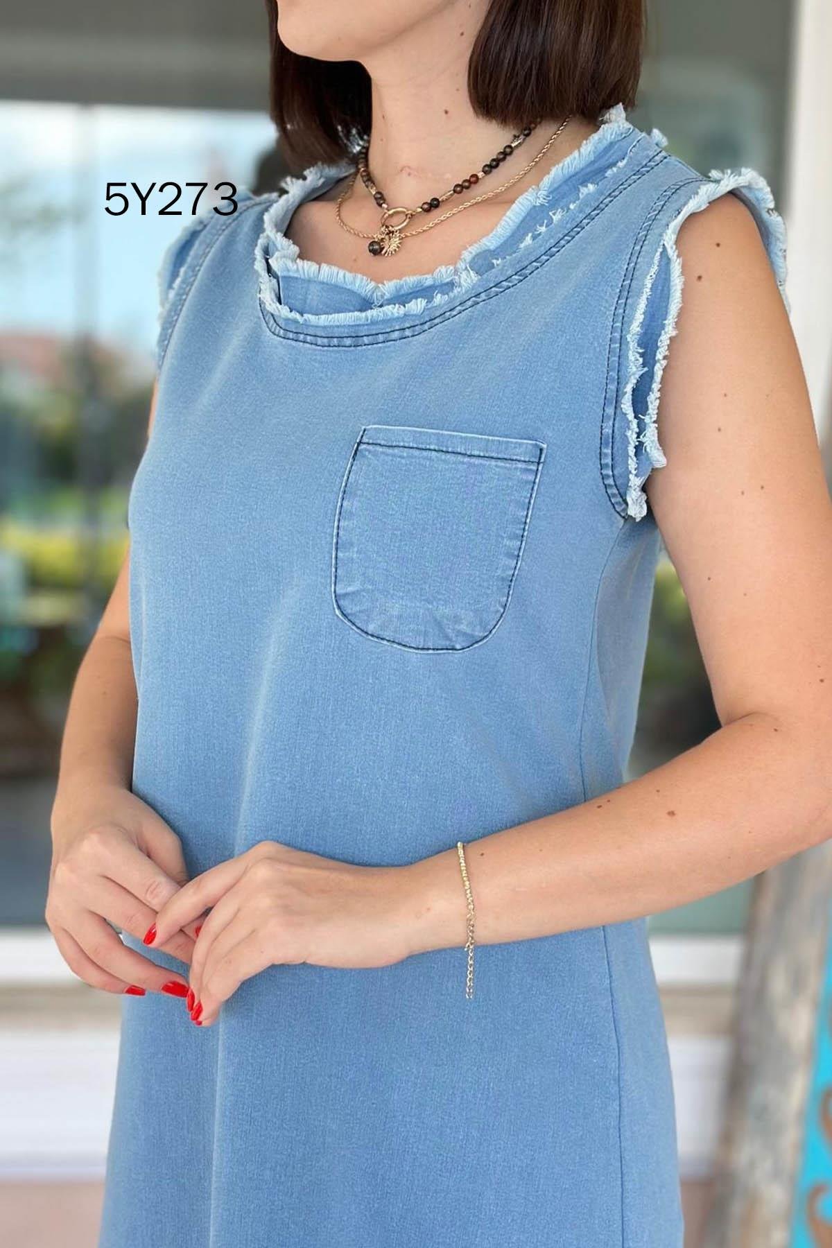 Likralı Kot Elbise