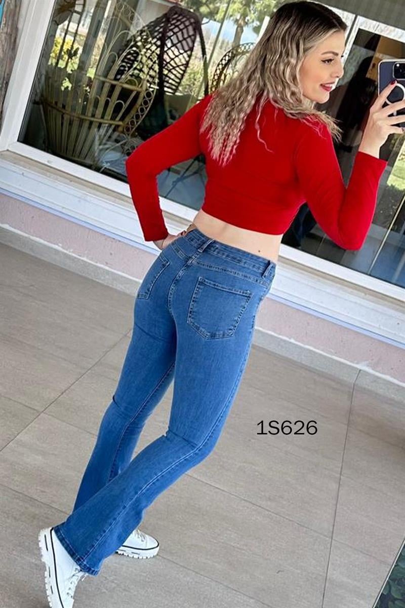 Likralı Kot İspanyol Paça Pantolon