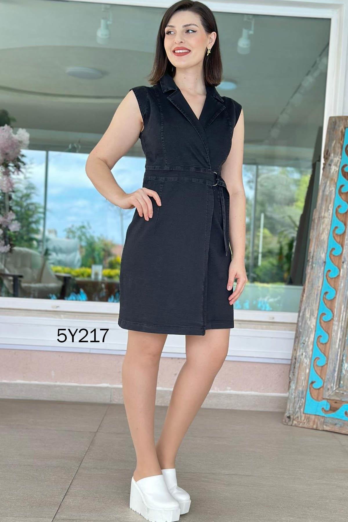 Likralı Kot Kumaş Elbise