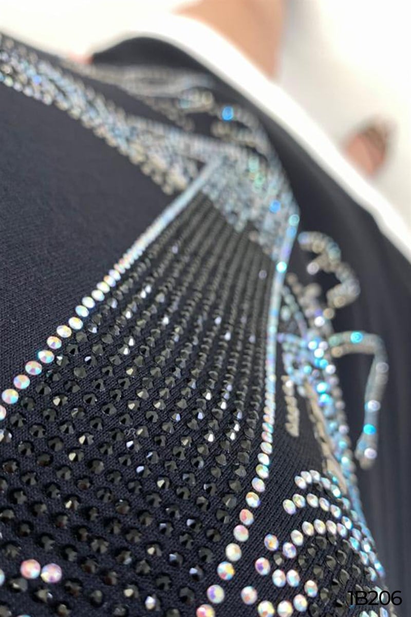 Omuzu Tül Detay Taş Baskılı Bluz