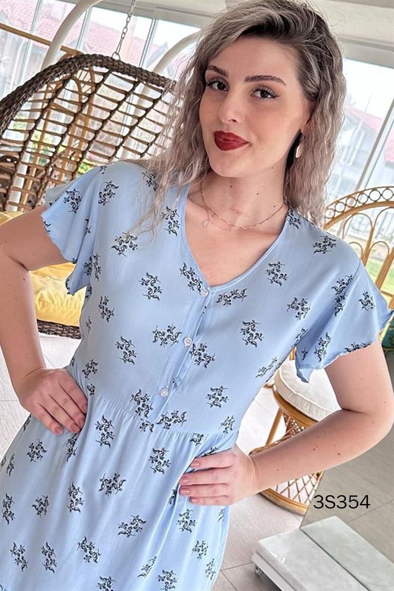 Önden Düğmeli Belden Bağlamalı Elbise