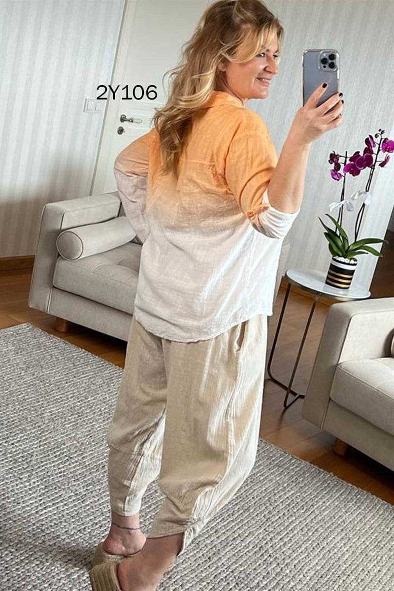 Önden Yarım Düğmeli Batik Gömlek