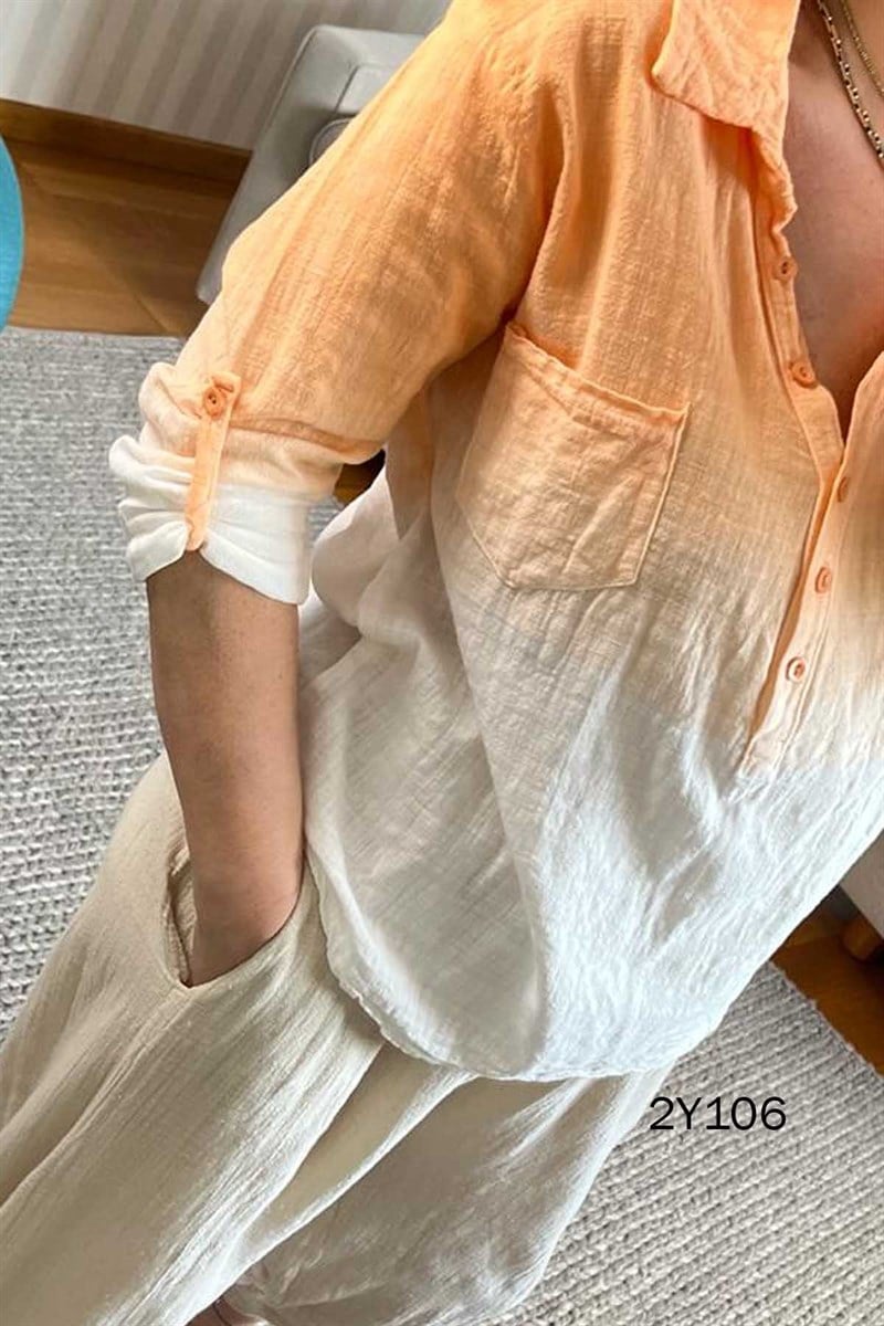 Önden Yarım Düğmeli Batik Gömlek