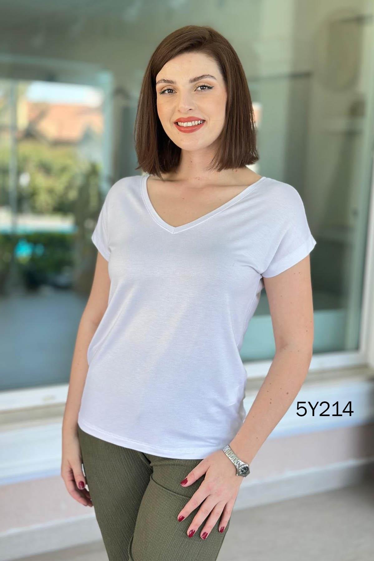 Önü Arkası V Bambu Tshirt