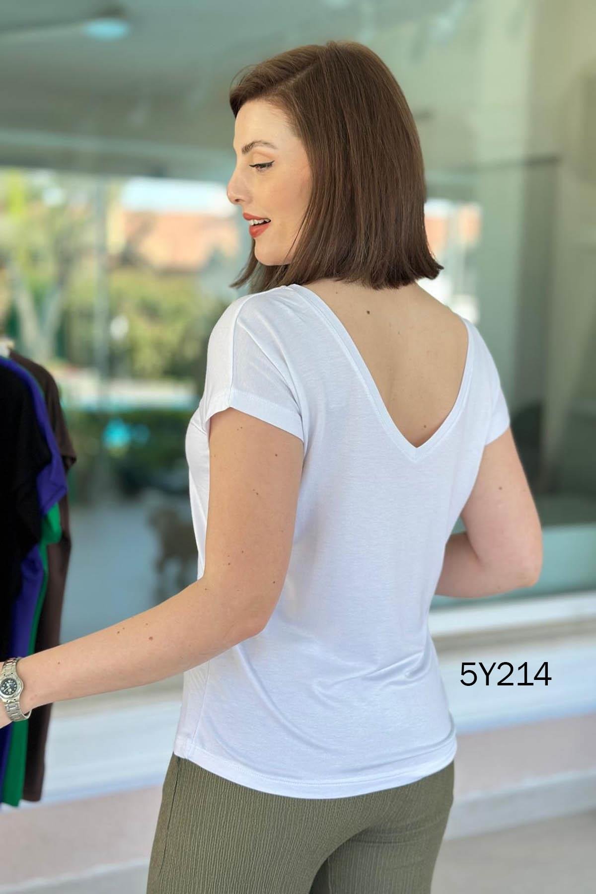 Önü Arkası V Bambu Tshirt