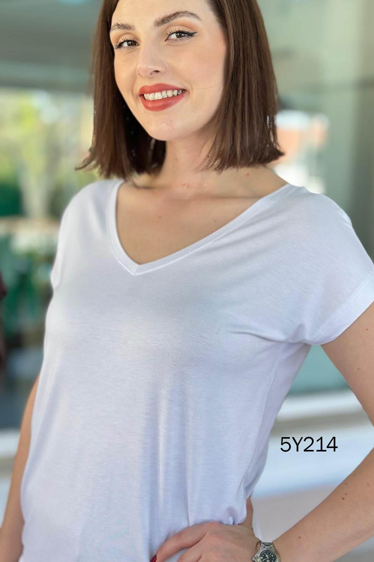 Önü Arkası V Bambu Tshirt