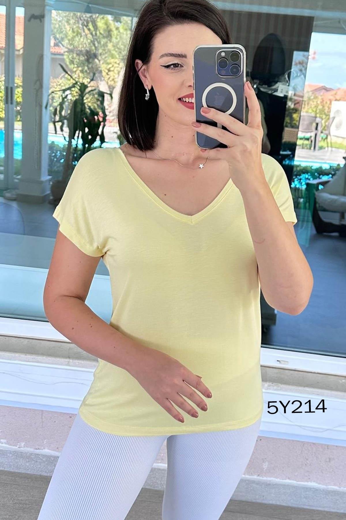 Önü Arkası V Bambu Tshirt