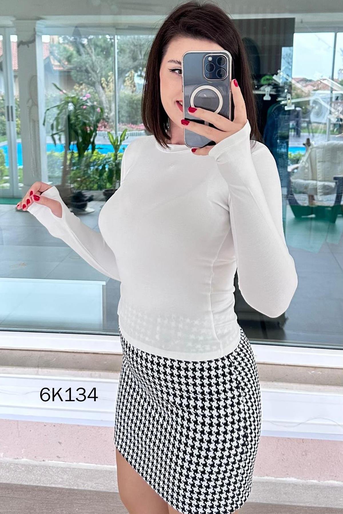 Parmak Geçmeli Likralı Kumaş Body