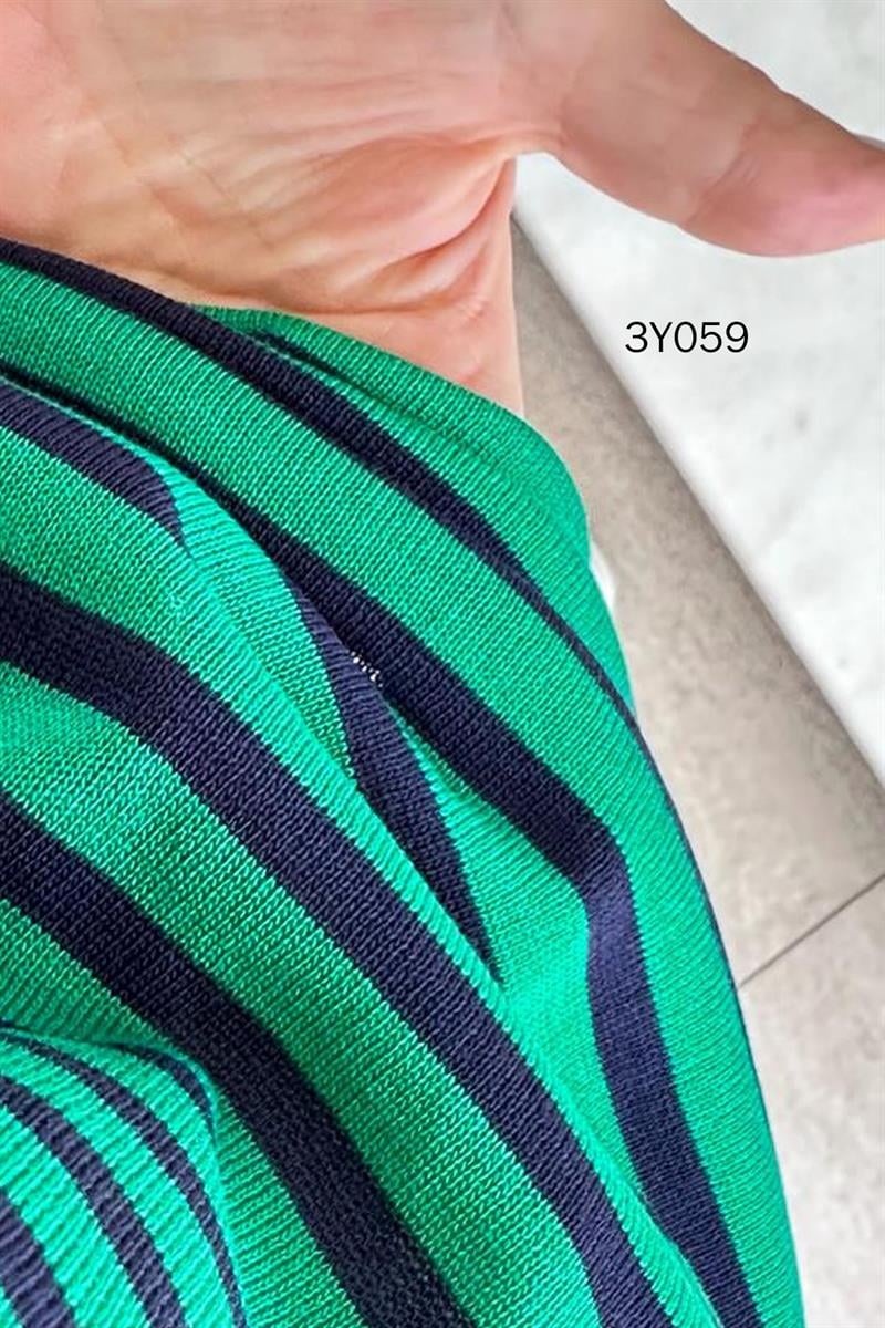 Polo Yaka  Çizgili Triko Bluz