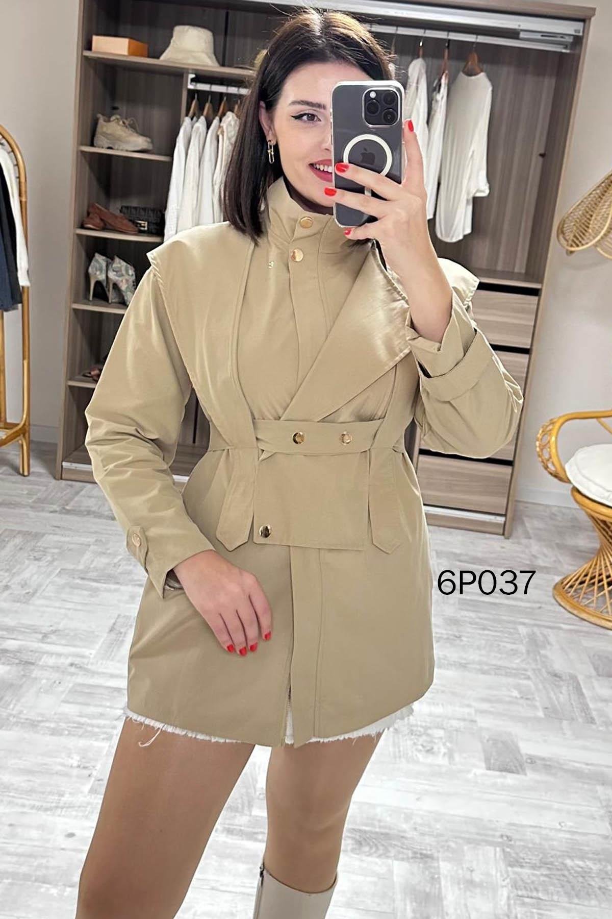 Prive Seri Çıtçıt Kemerli Kısa Trençkot