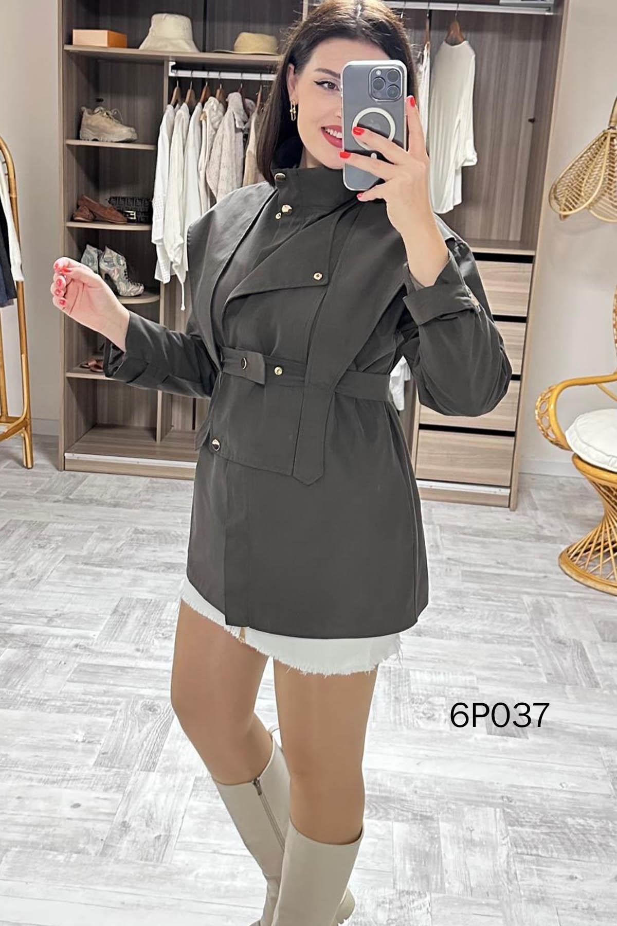 Prive Seri Çıtçıt Kemerli Kısa Trençkot