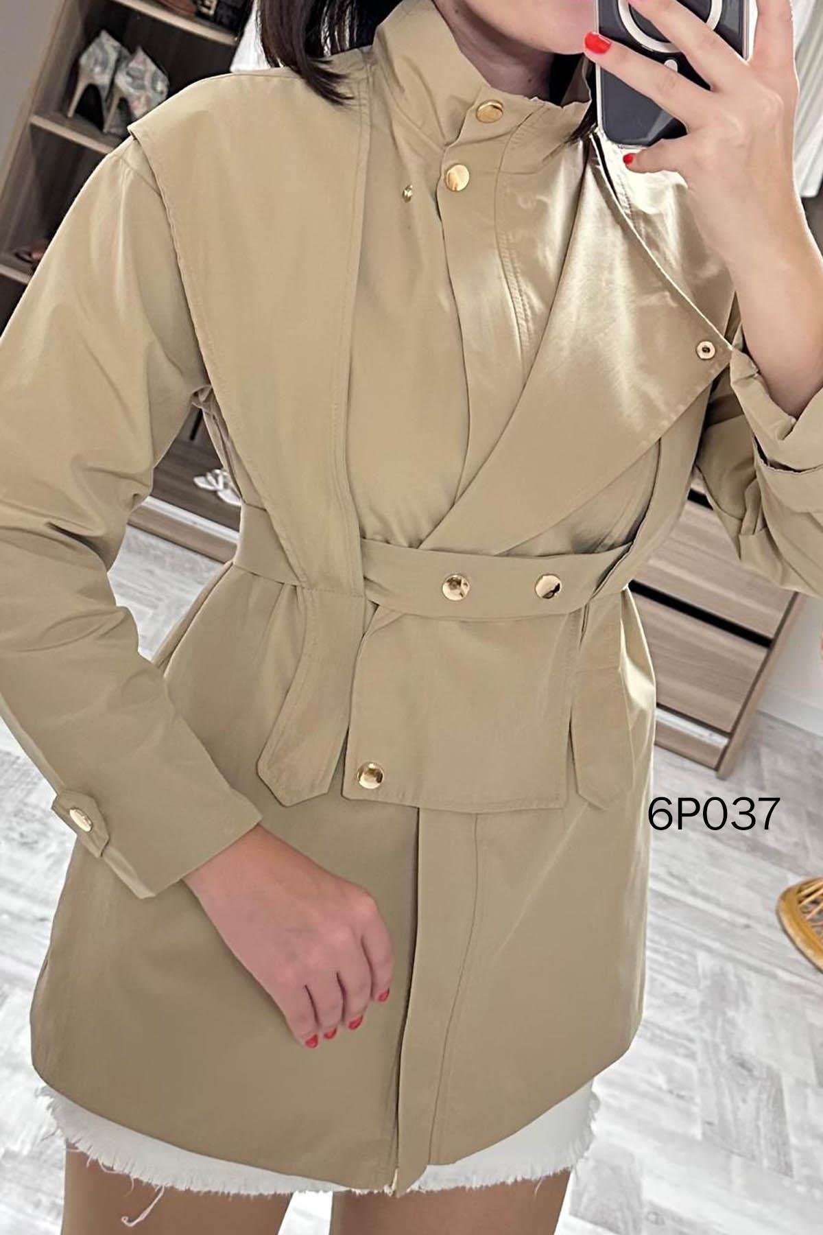 Prive Seri Çıtçıt Kemerli Kısa Trençkot