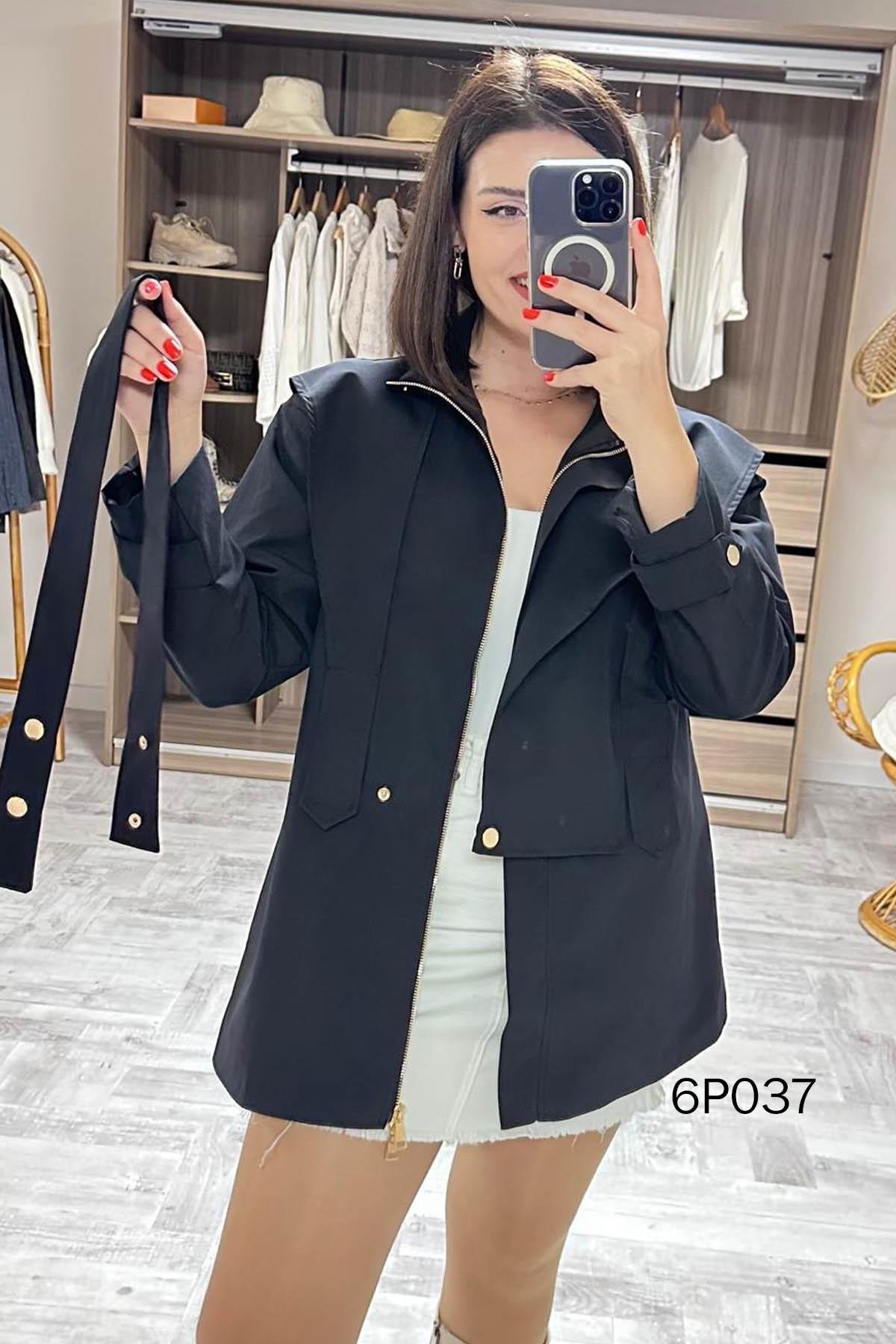 Prive Seri Çıtçıt Kemerli Kısa Trençkot