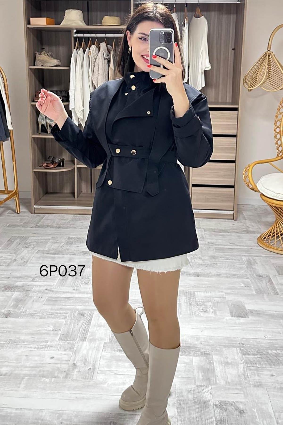 Prive Seri Çıtçıt Kemerli Kısa Trençkot