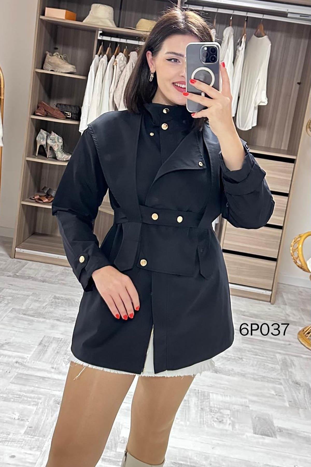 Prive Seri Çıtçıt Kemerli Kısa Trençkot