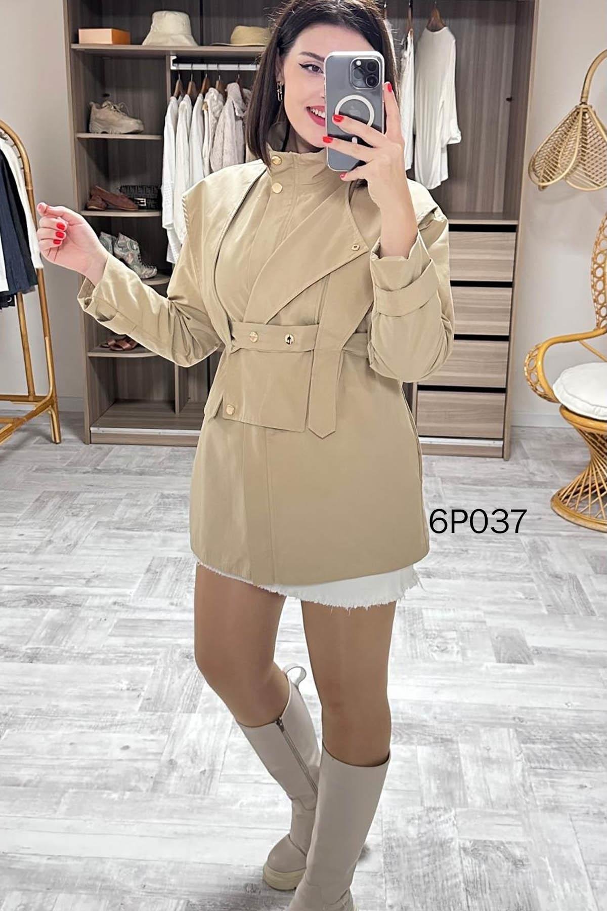 Prive Seri Çıtçıt Kemerli Kısa Trençkot