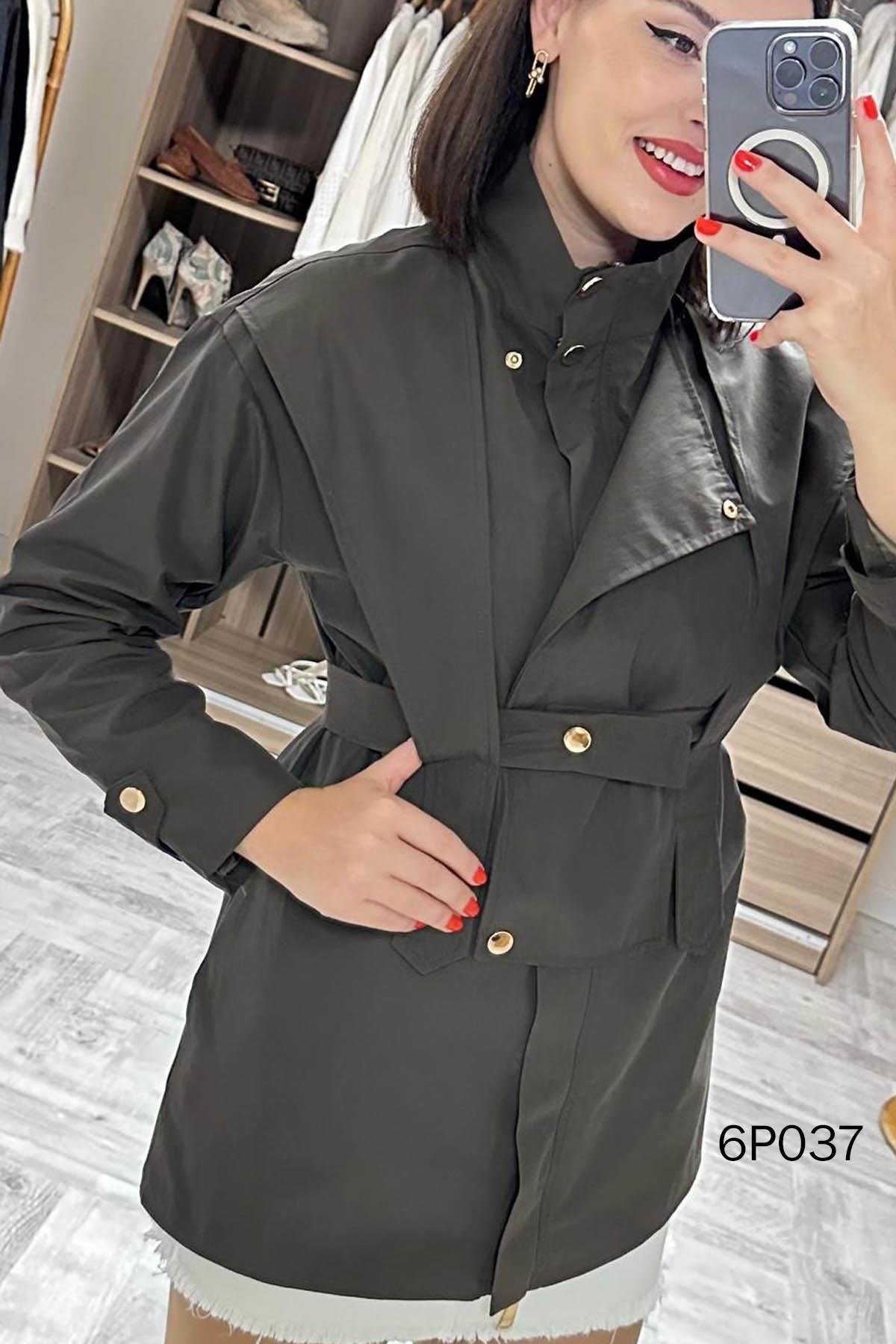 Prive Seri Çıtçıt Kemerli Kısa Trençkot