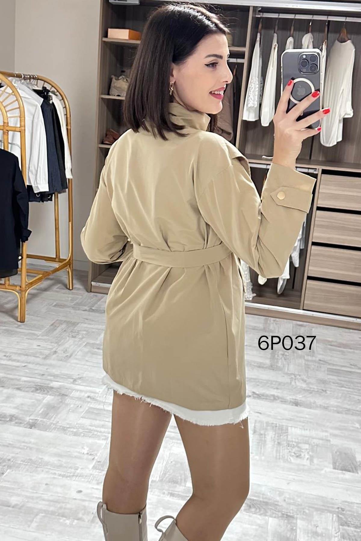 Prive Seri Çıtçıt Kemerli Kısa Trençkot