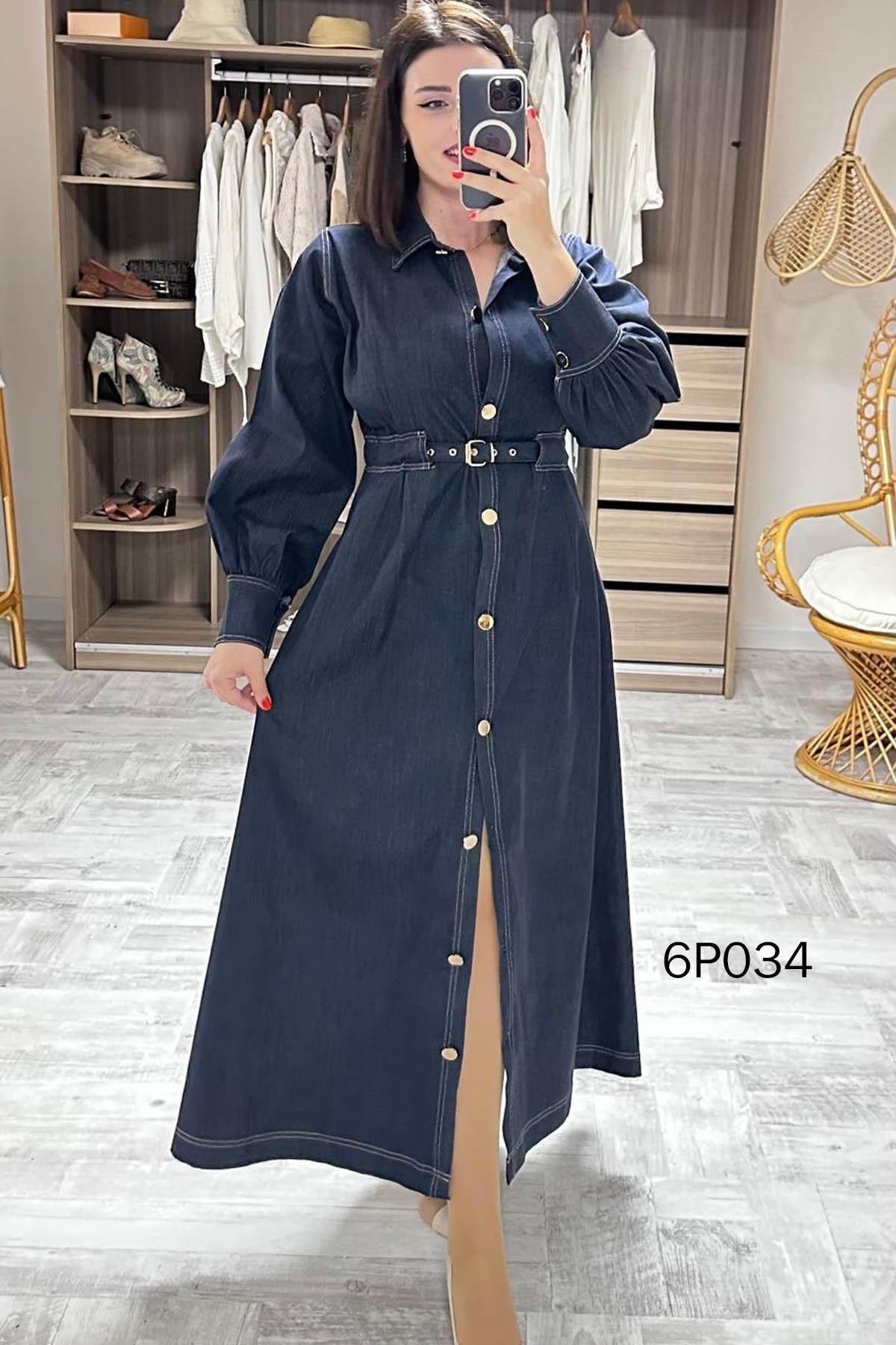 Prive Seri Kemerli Kot Elbise