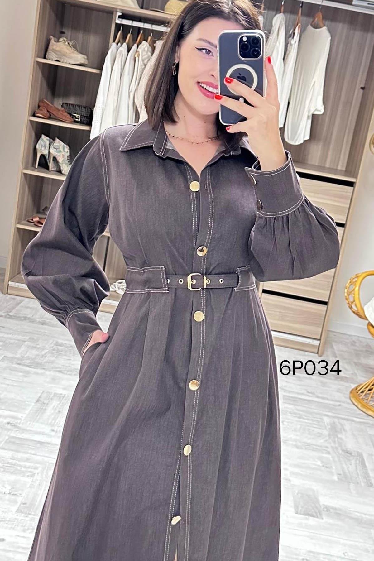 Prive Seri Kemerli Kot Elbise