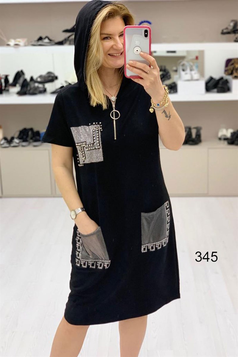 Riena- Kapşonlu Taşlı Elbise