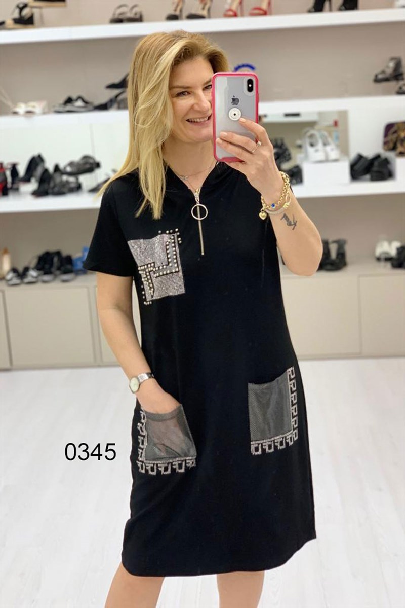 Riena- Kapşonlu Taşlı Elbise