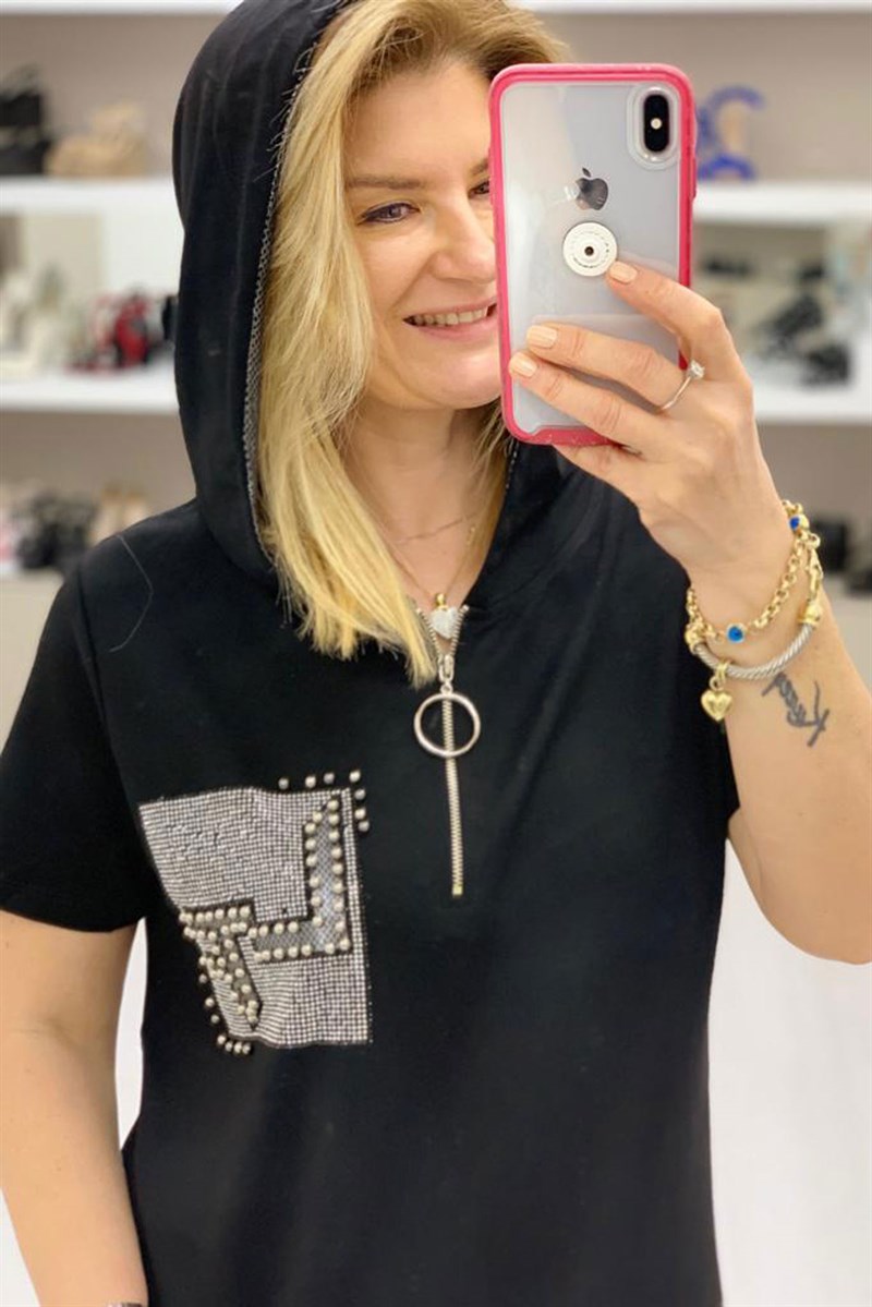 Riena- Kapşonlu Taşlı Elbise