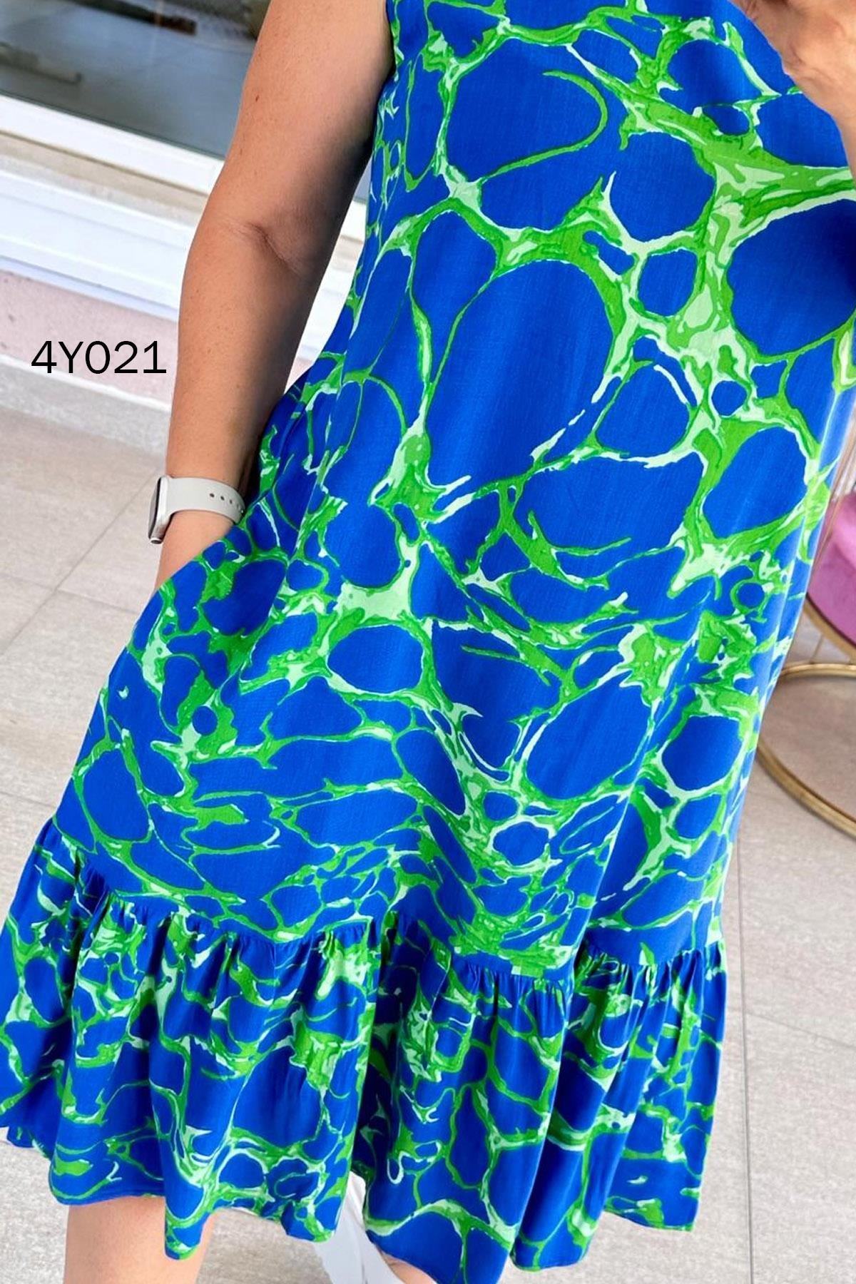 Sıfır Kol Dokuma Viskon Elbise