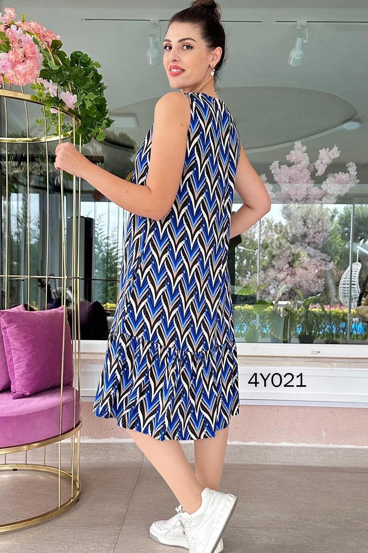 Sıfır Kol Dokuma Viskon Elbise