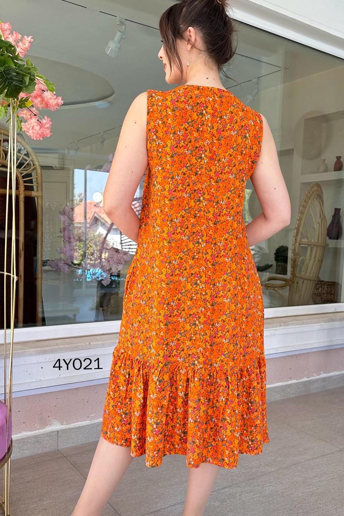 Sıfır Kol Dokuma Viskon Elbise