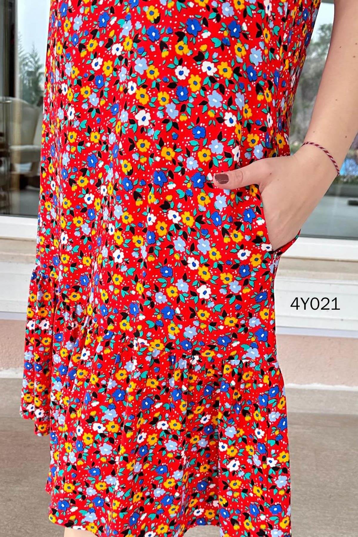 Sıfır Kol Dokuma Viskon Elbise