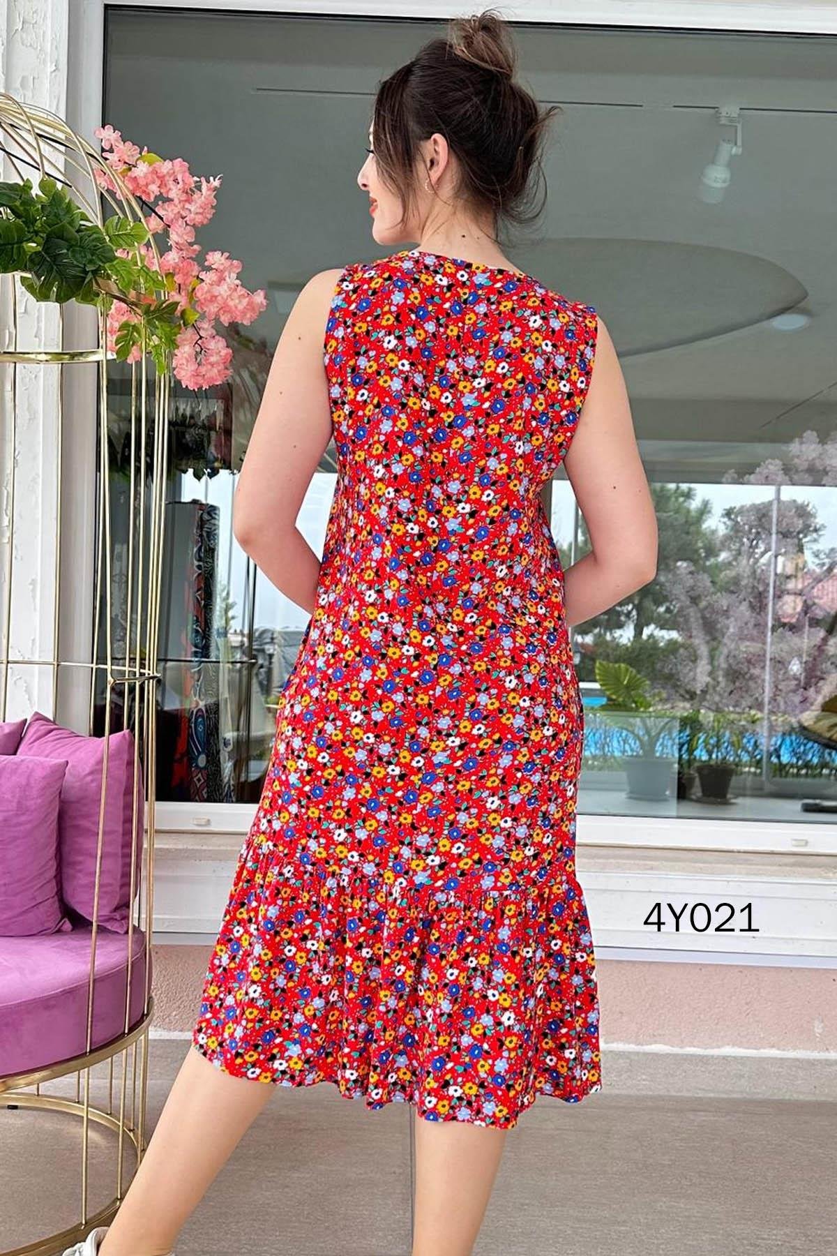 Sıfır Kol Dokuma Viskon Elbise