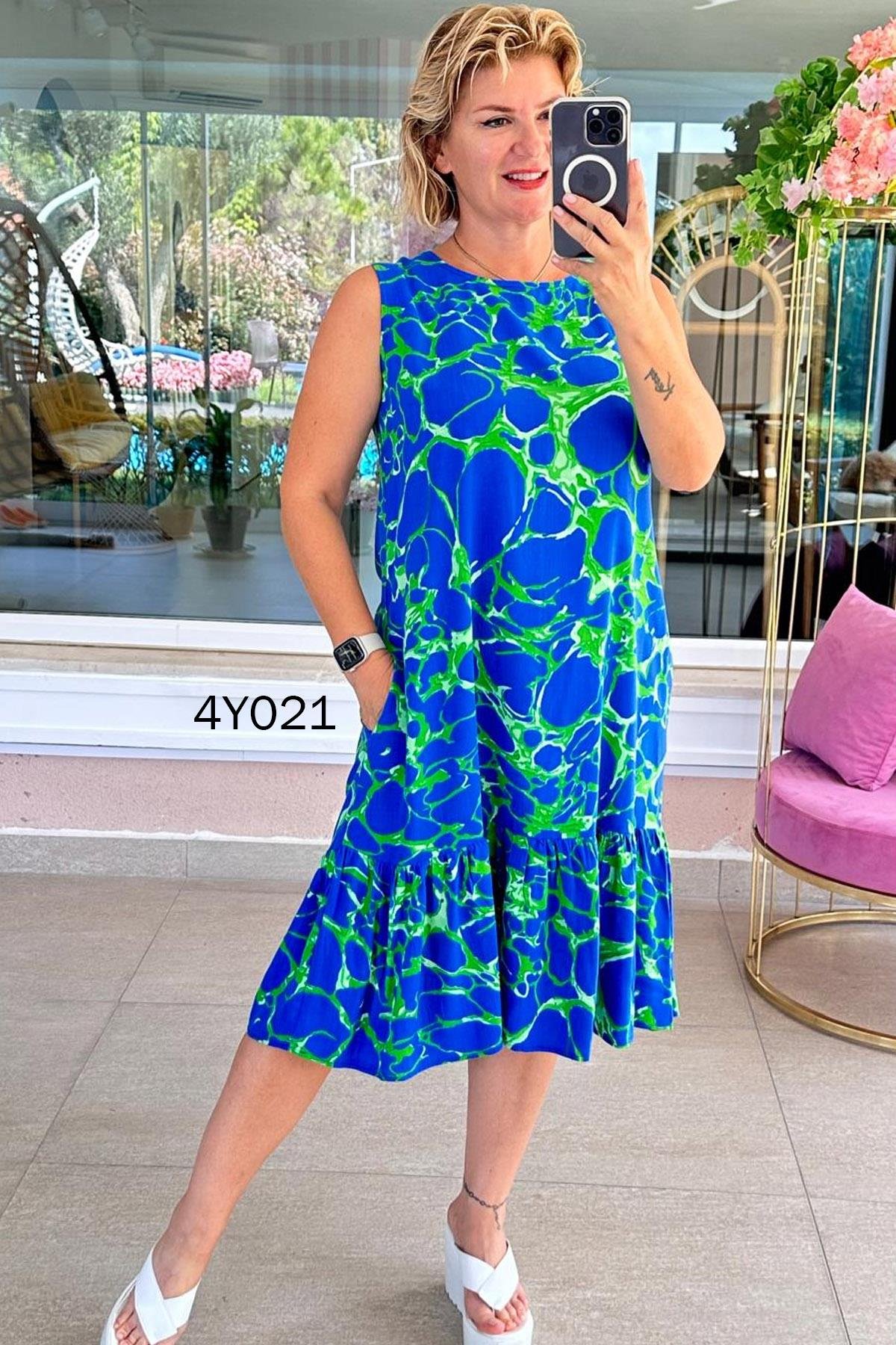 Sıfır Kol Dokuma Viskon Elbise