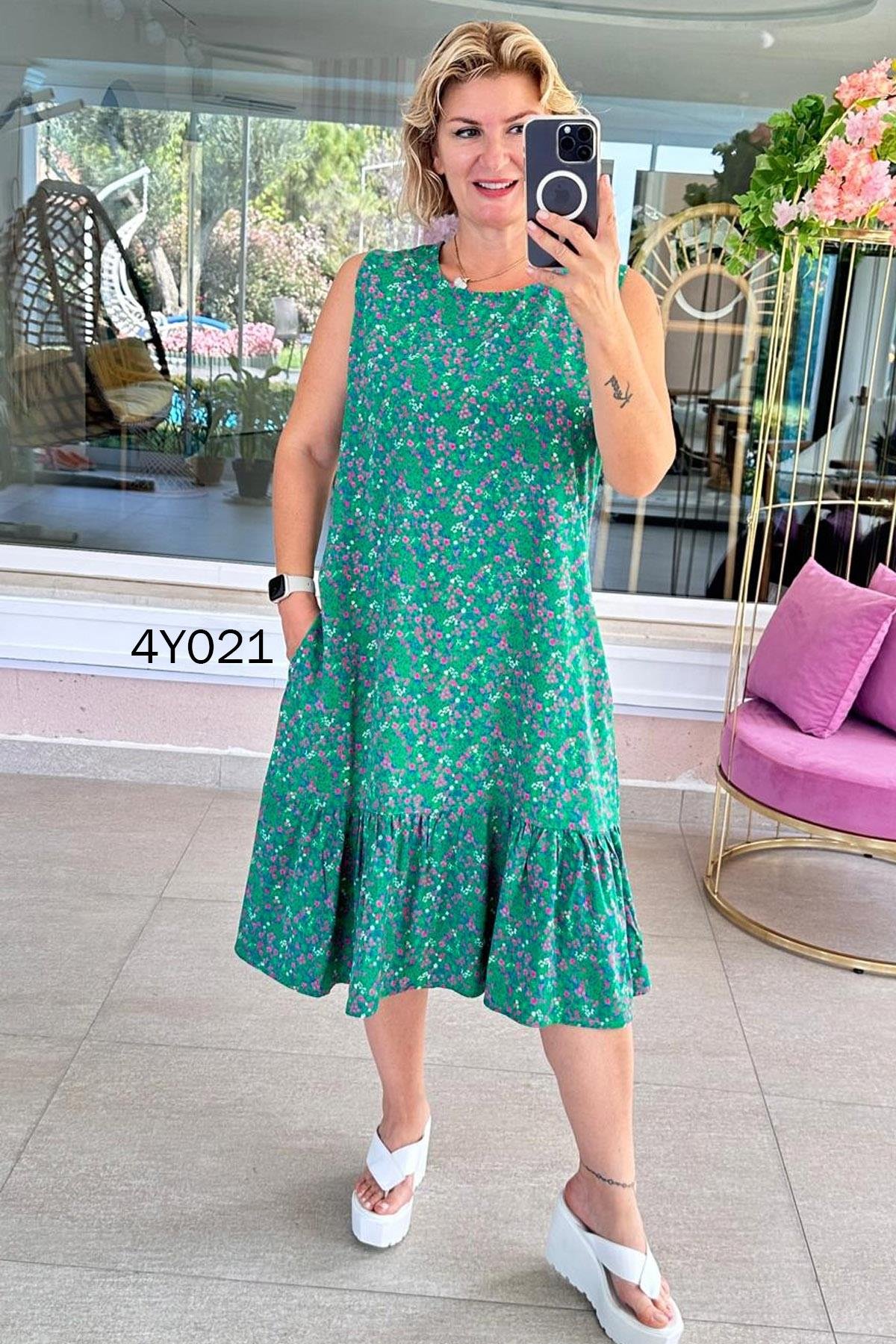 Sıfır Kol Dokuma Viskon Elbise