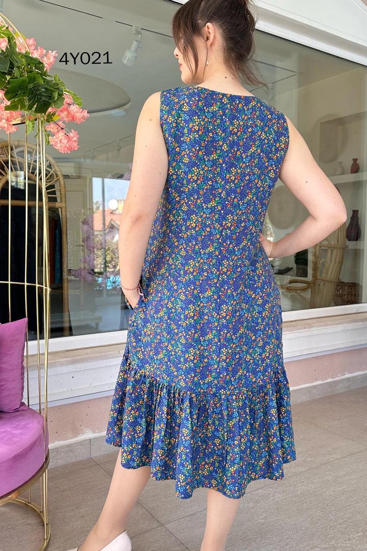 Sıfır Kol Dokuma Viskon Elbise