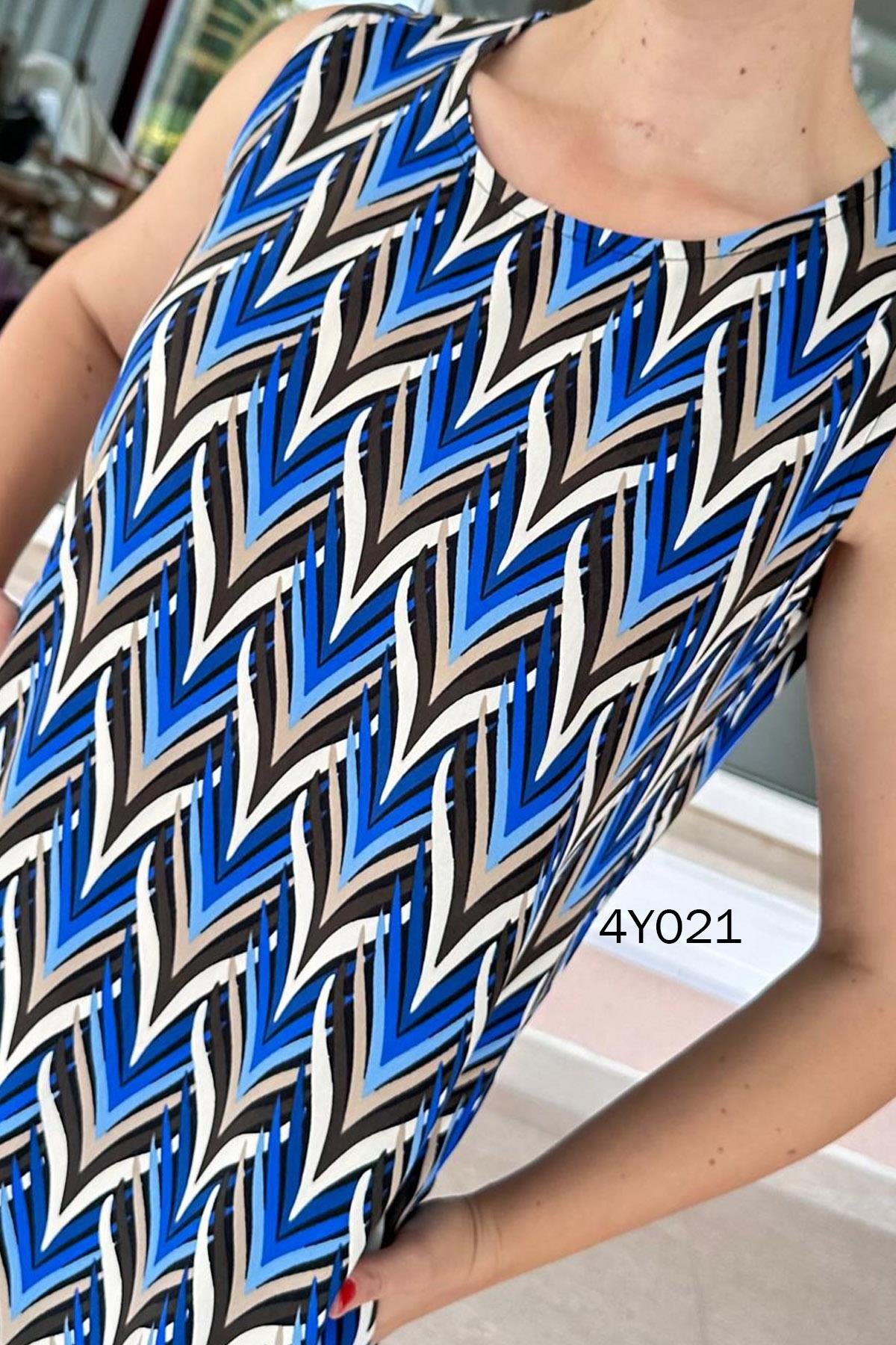 Sıfır Kol Dokuma Viskon Elbise