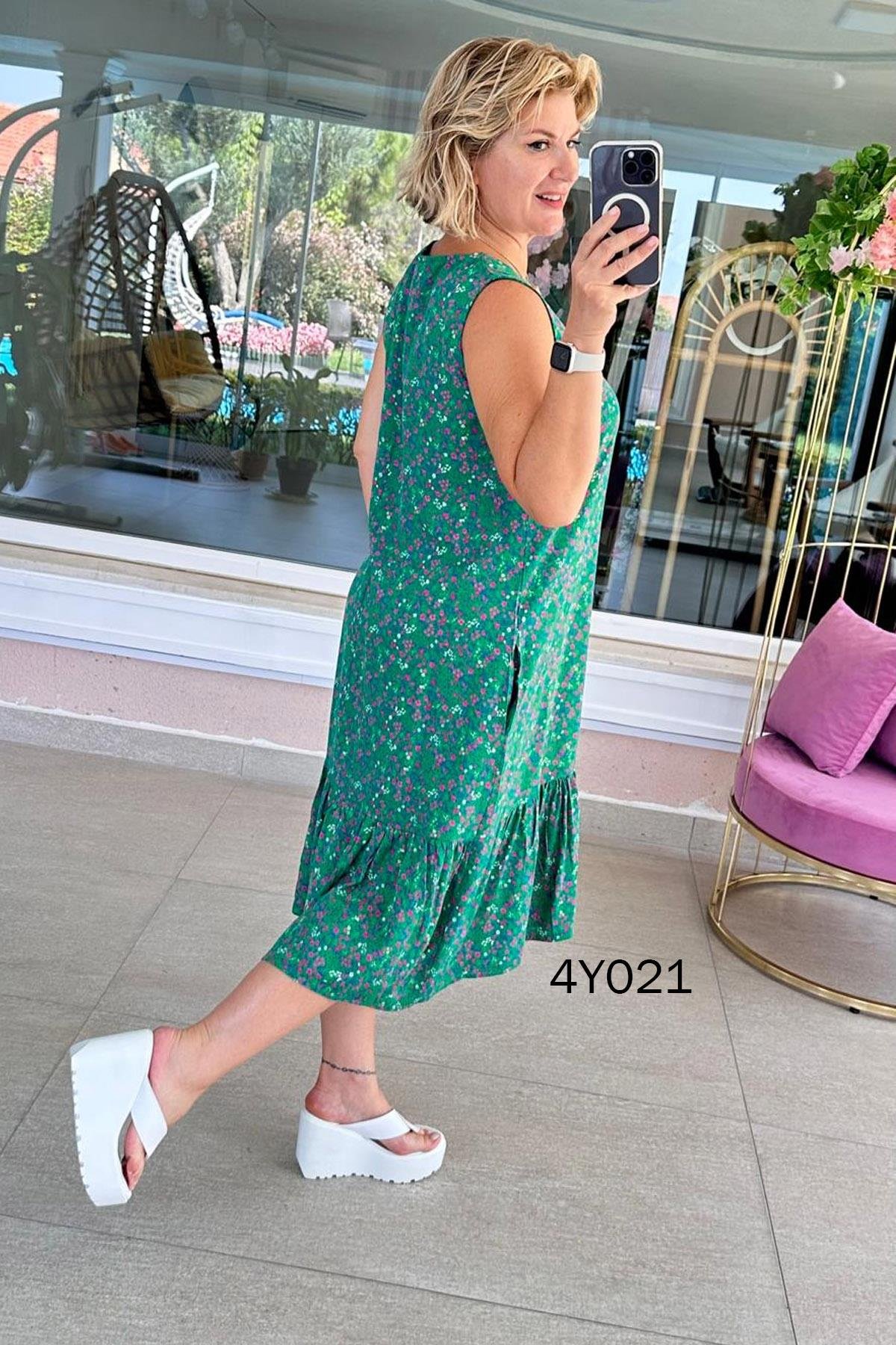 Sıfır Kol Dokuma Viskon Elbise