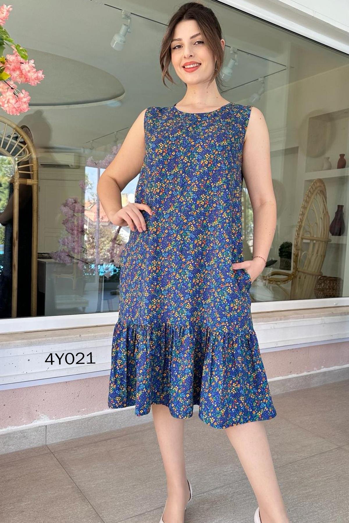 Sıfır Kol Dokuma Viskon Elbise