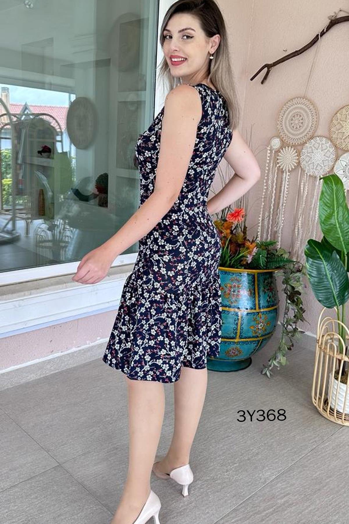 Sıfır Kol Eteği Fırfırlı Helen Elbise