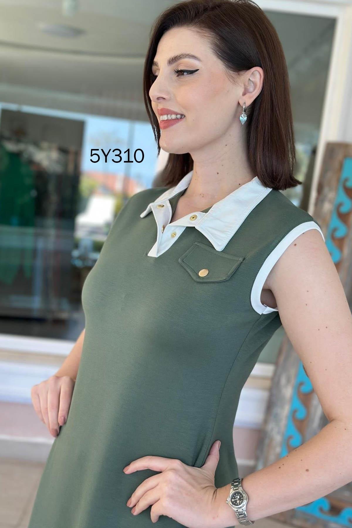 Sıfır Kol Polo Yaka Modal Elbise