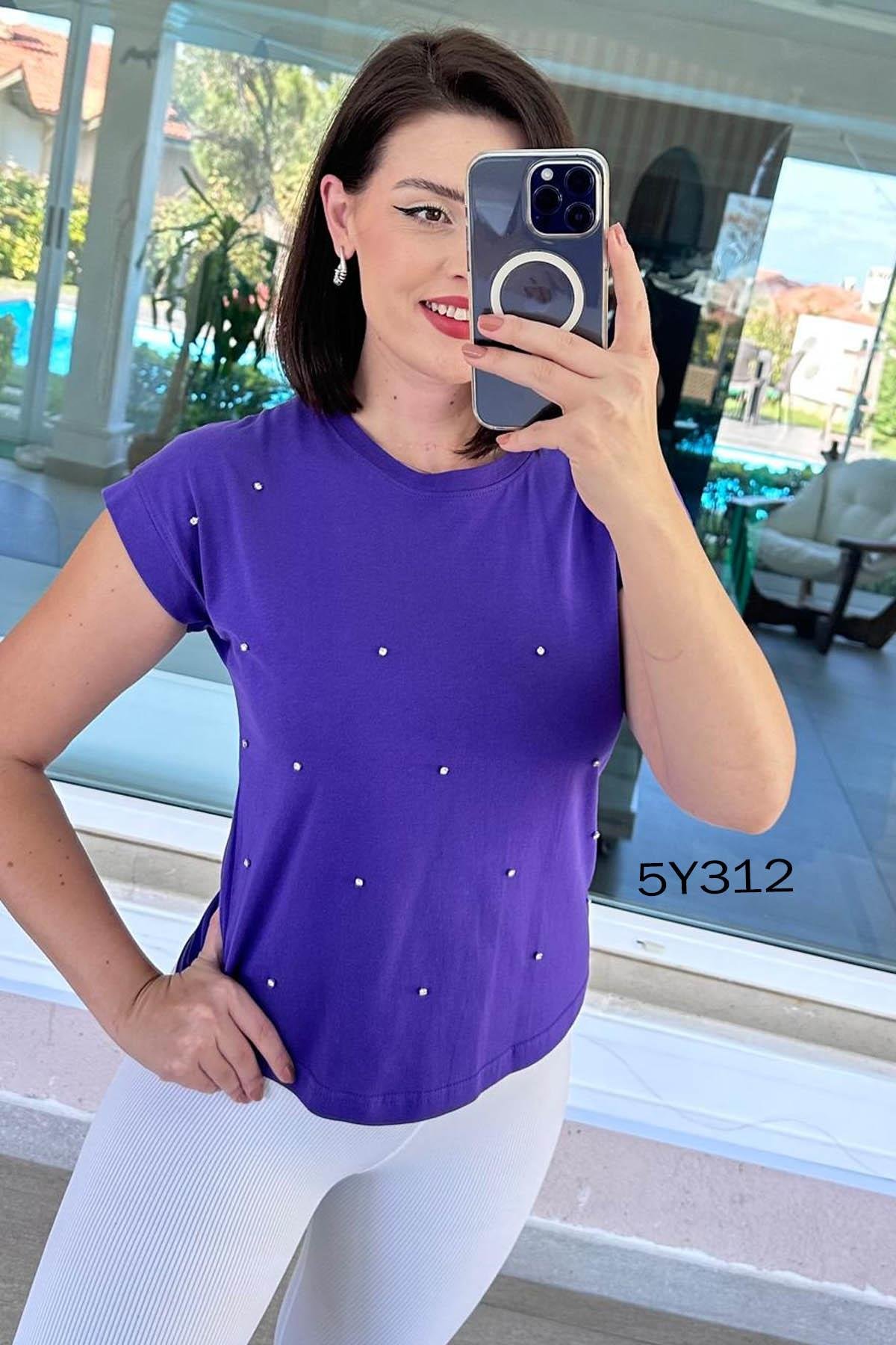 Taş İşlemeli Pamuk Süprem Tshirt