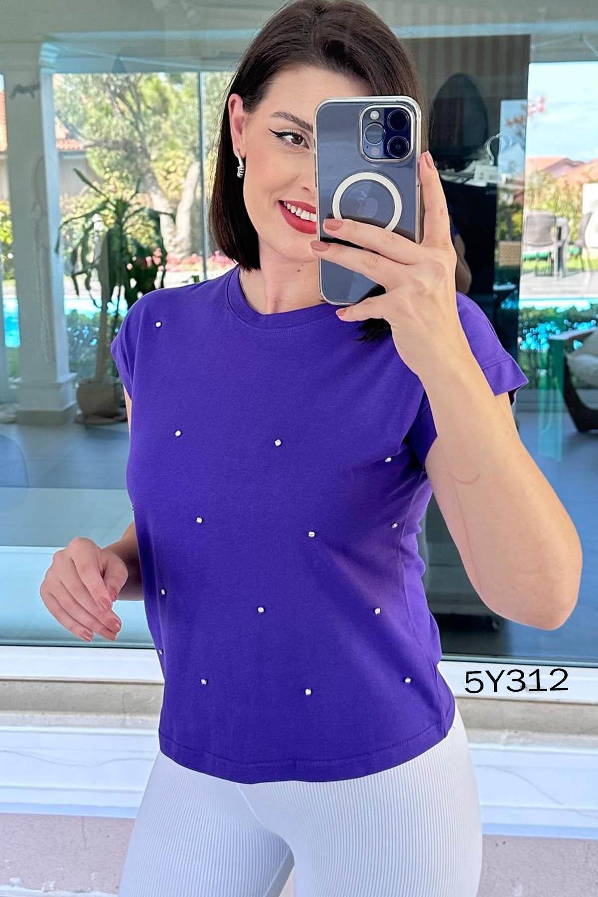 Taş İşlemeli Pamuk Süprem Tshirt