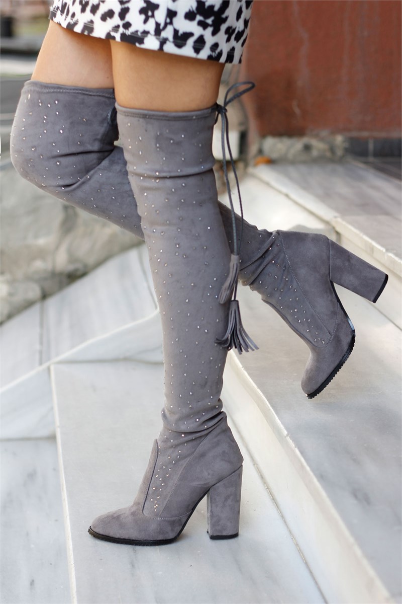 Taşlı Düz Üstü Streç Çorap Çizme