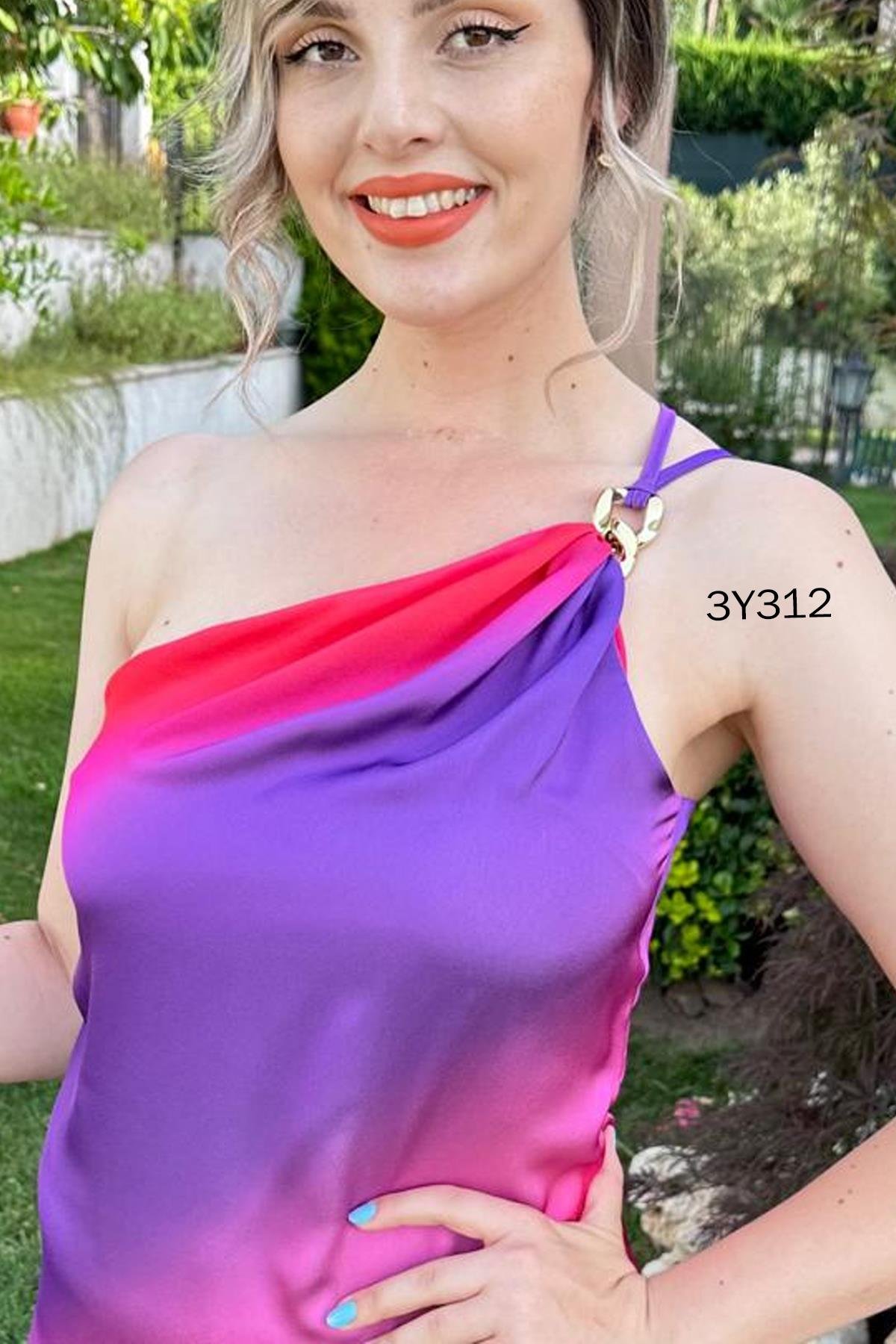 Tek Omuz Tokalı Saten Elbise
