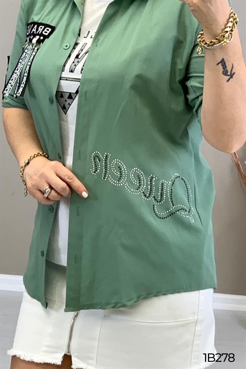 Tshirt Hediyeli Taş Detay Gömlek