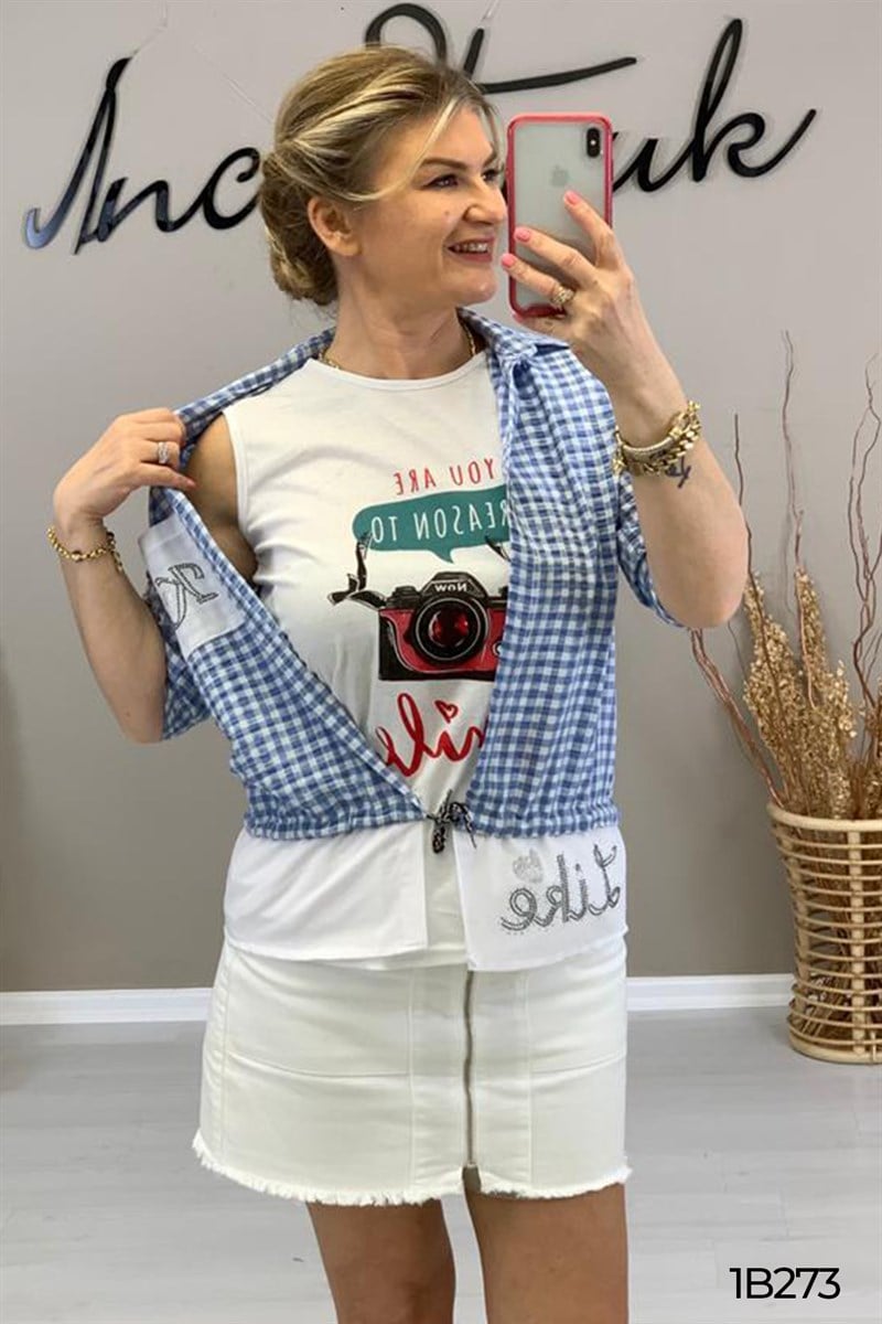 Tshirt Hediyeli Taş Detay Gömlek