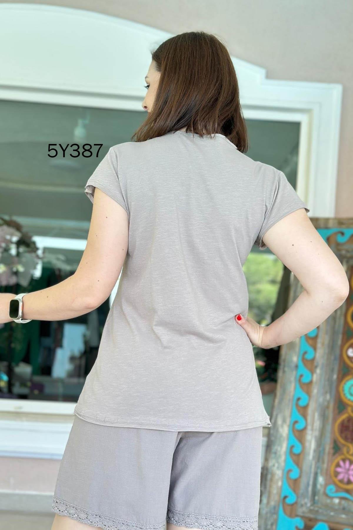 V Yaka Güpür Detay Pamuklu Süprem Bluz