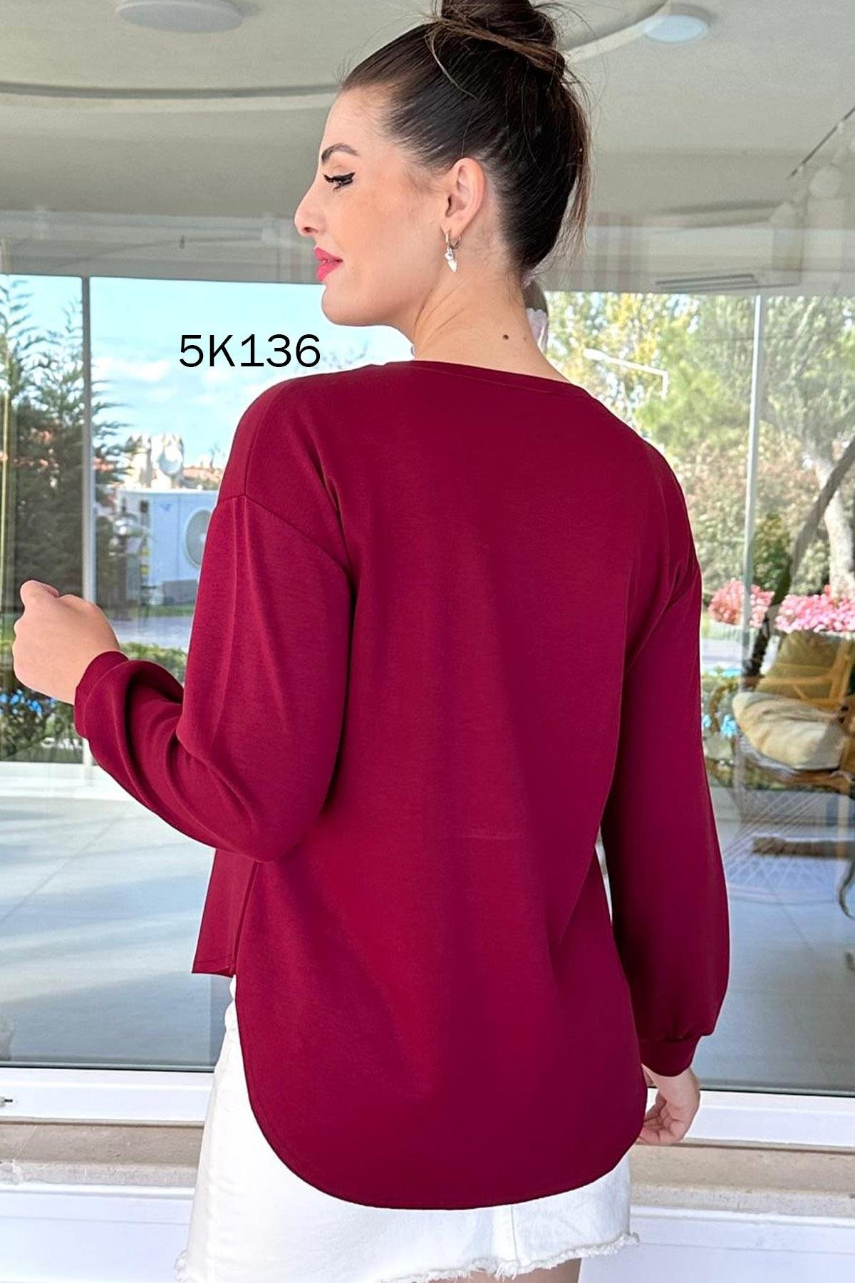 V Yaka Modal Kumaş Sweatshirt